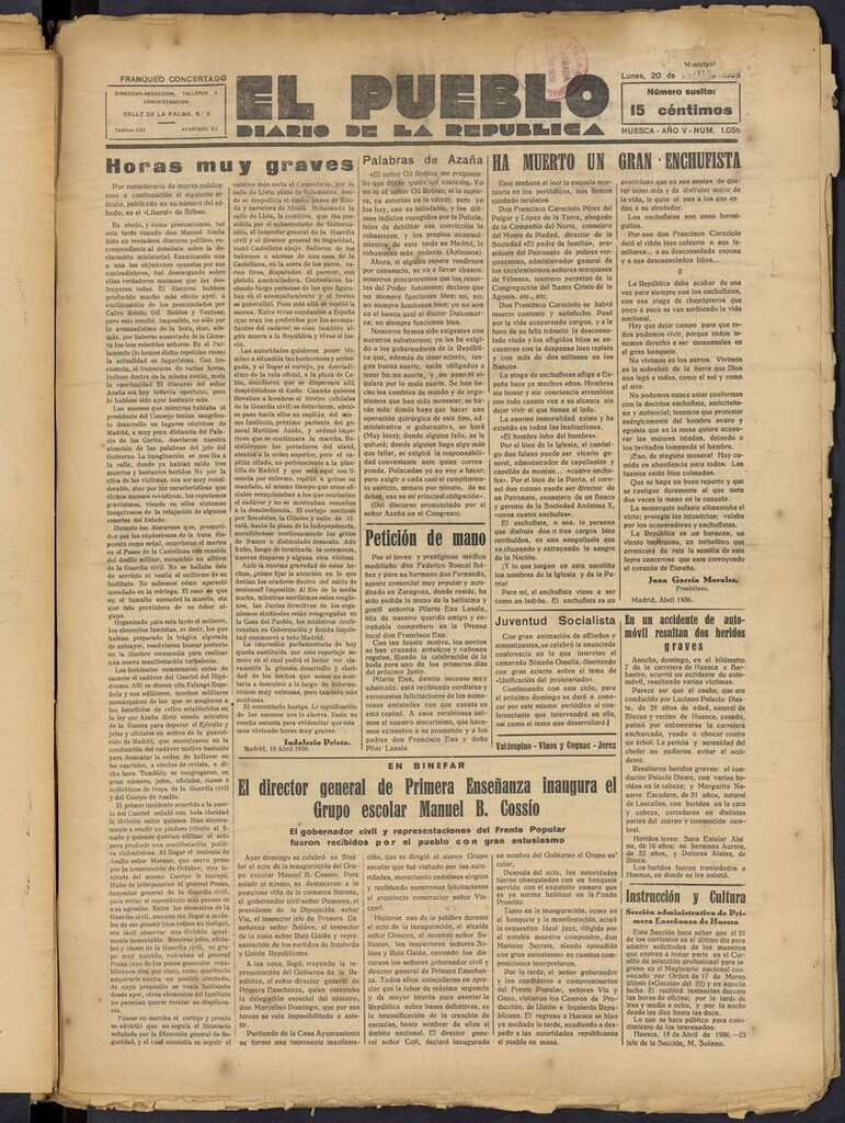 Miniatura de El Pueblo (Huesca. 1932) del 20 de abril de 1936