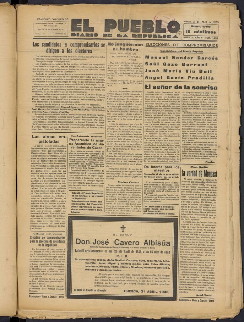 Miniatura de El Pueblo (Huesca. 1932) del 21 de abril de 1936