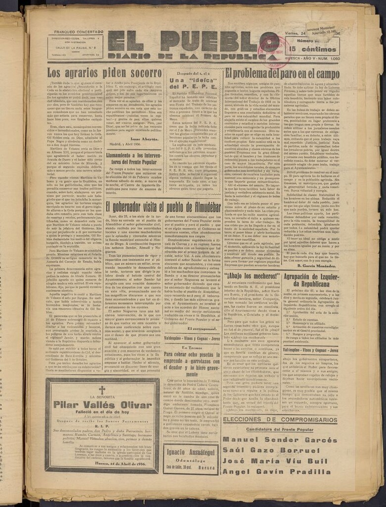 Miniatura de El Pueblo (Huesca. 1932) del 24 de abril de 1936