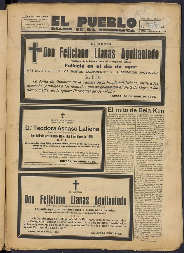 Miniatura de El Pueblo (Huesca. 1932) del 30 de abril de 1936