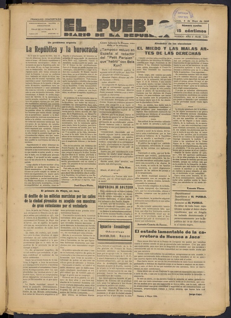 Miniatura de El Pueblo (Huesca. 1932) del 4 de mayo de 1936