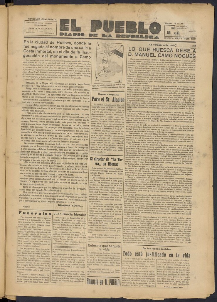Miniatura de El Pueblo (Huesca. 1932) del 15 de mayo de 1936
