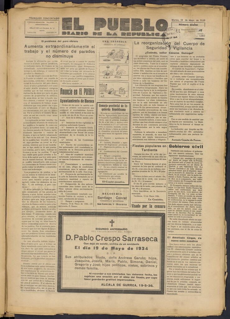 Miniatura de El Pueblo (Huesca. 1932) del 19 de mayo de 1936