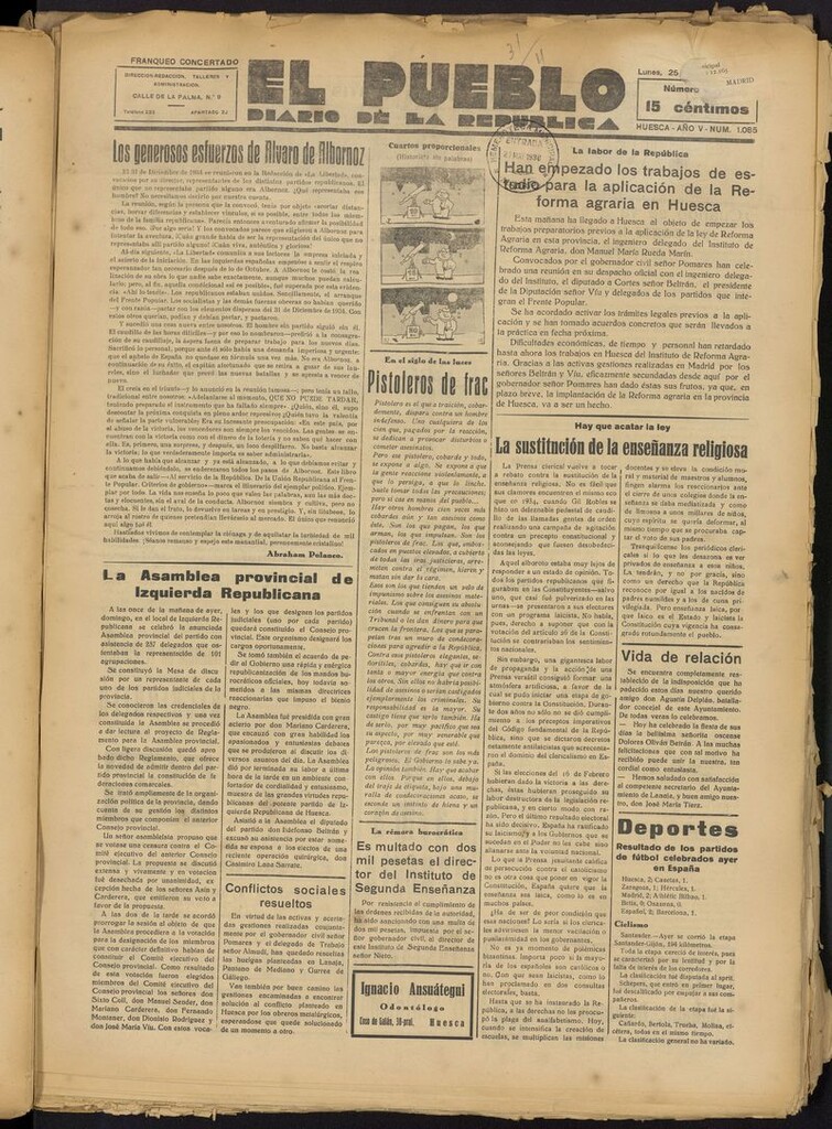 Miniatura de El Pueblo (Huesca. 1932) del 25 de mayo de 1936