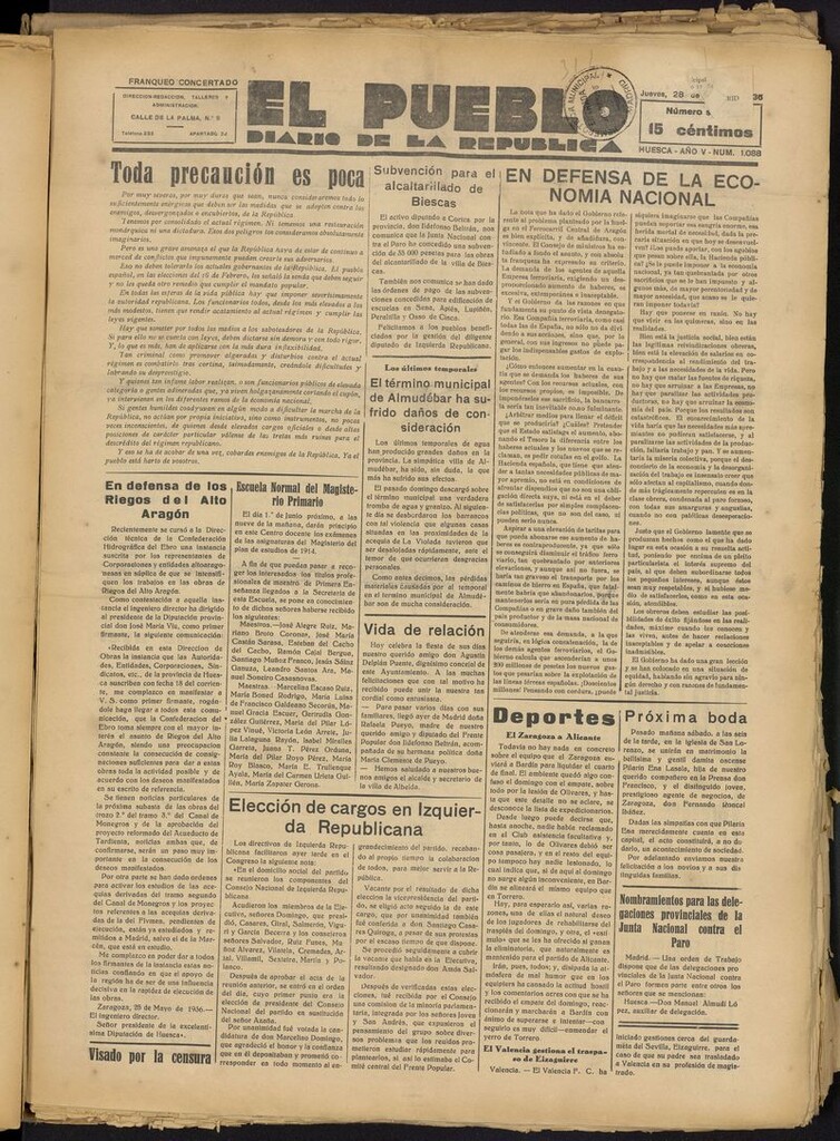 Miniatura de El Pueblo (Huesca. 1932) del 28 de mayo de 1936
