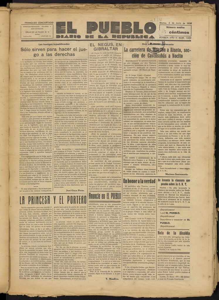 Miniatura de El Pueblo (Huesca. 1932) del 2 de junio de 1936