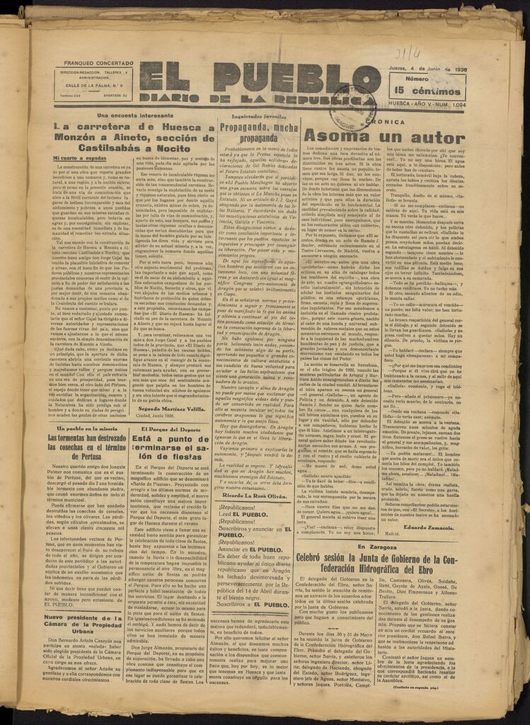 Miniatura de El Pueblo (Huesca. 1932) del 4 de junio de 1936