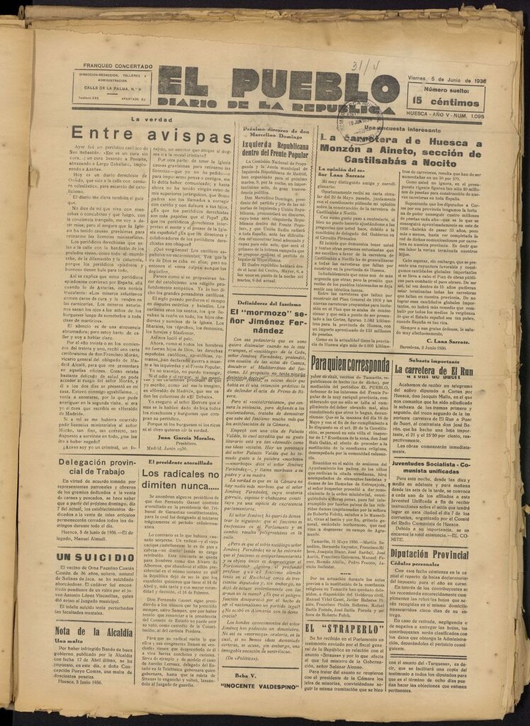 Miniatura de El Pueblo (Huesca. 1932) del 5 de junio de 1936