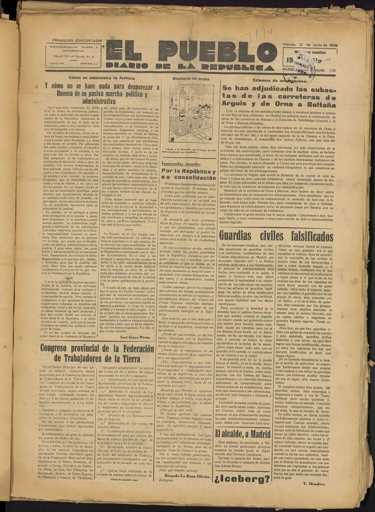 Miniatura de El Pueblo (Huesca. 1932) del 12 de junio de 1936
