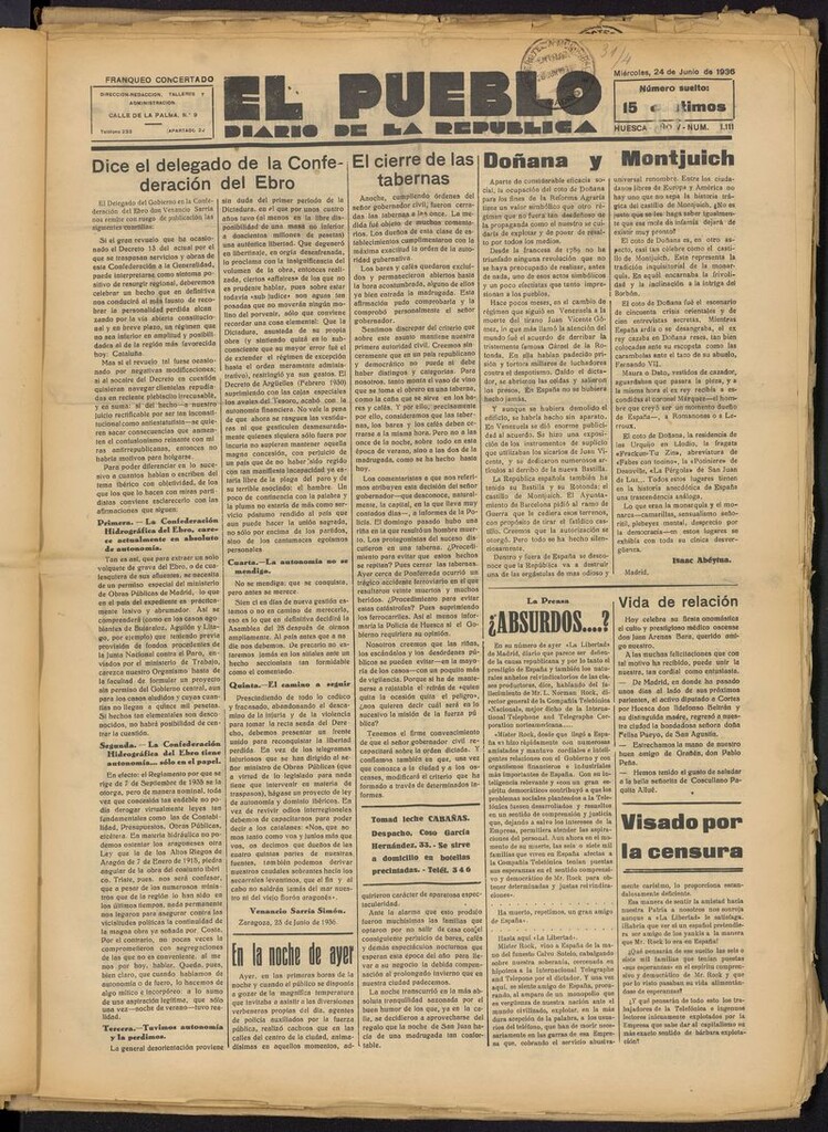 Miniatura de El Pueblo (Huesca. 1932) del 24 de junio de 1936