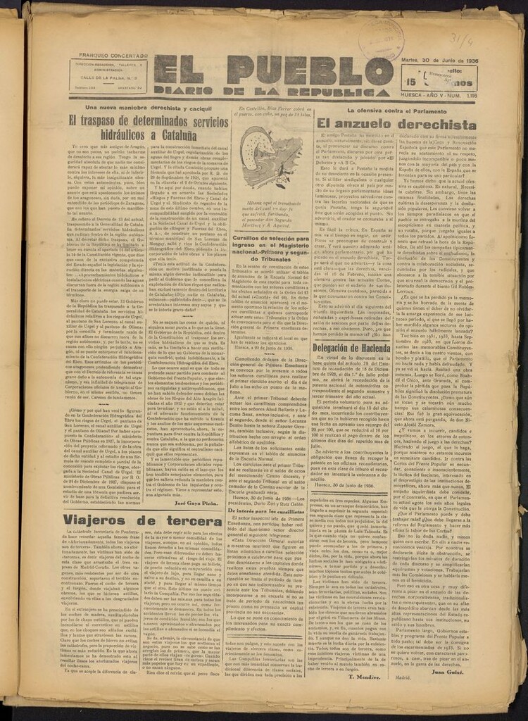 Miniatura de El Pueblo (Huesca. 1932) del 30 de junio de 1936