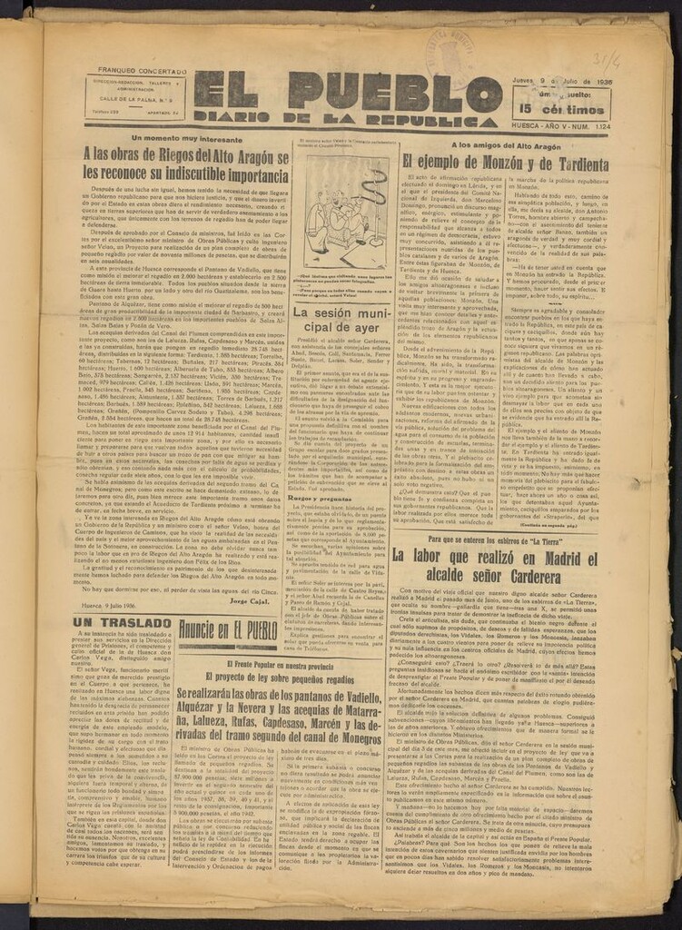 Miniatura de El Pueblo (Huesca. 1932) del 9 de julio de 1936