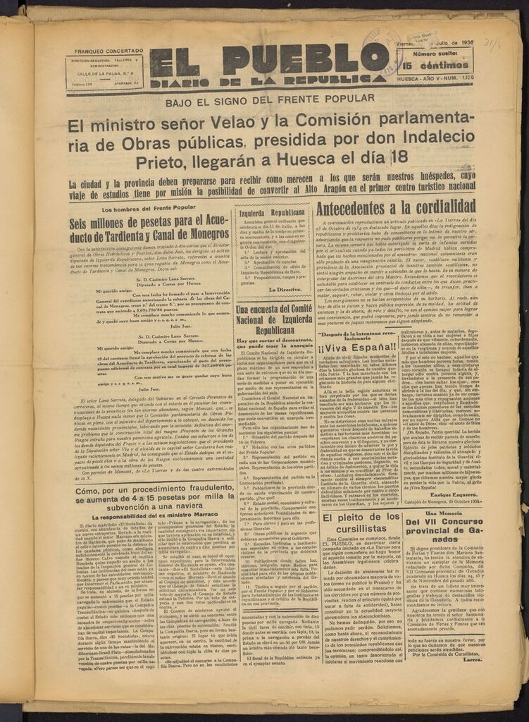 Miniatura de El Pueblo (Huesca. 1932) del 10 de julio de 1936