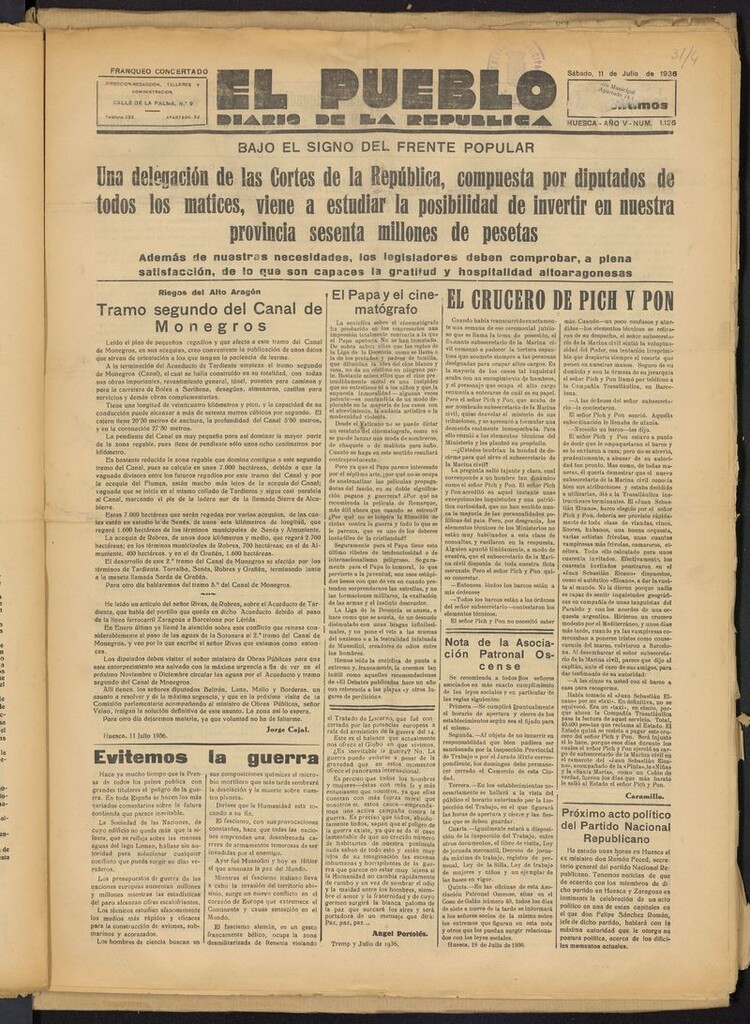 Miniatura de El Pueblo (Huesca. 1932) del 11 de julio de 1936