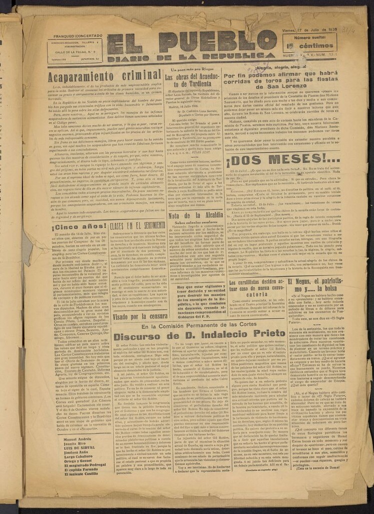 Miniatura de El Pueblo (Huesca. 1932) del 17 de julio de 1936