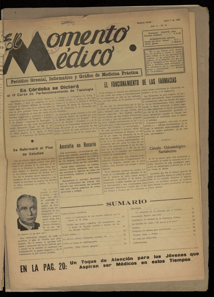 Miniatura de El Momento Médico del 7 de abril de 1935
