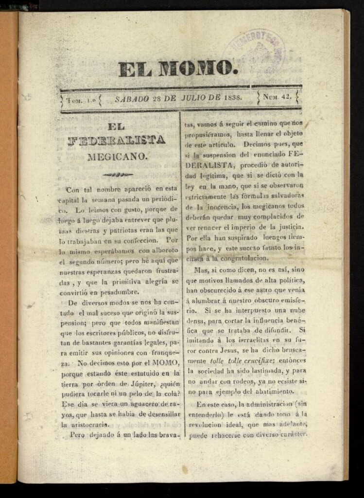 Miniatura de El Momo del 28 de julio de 1838