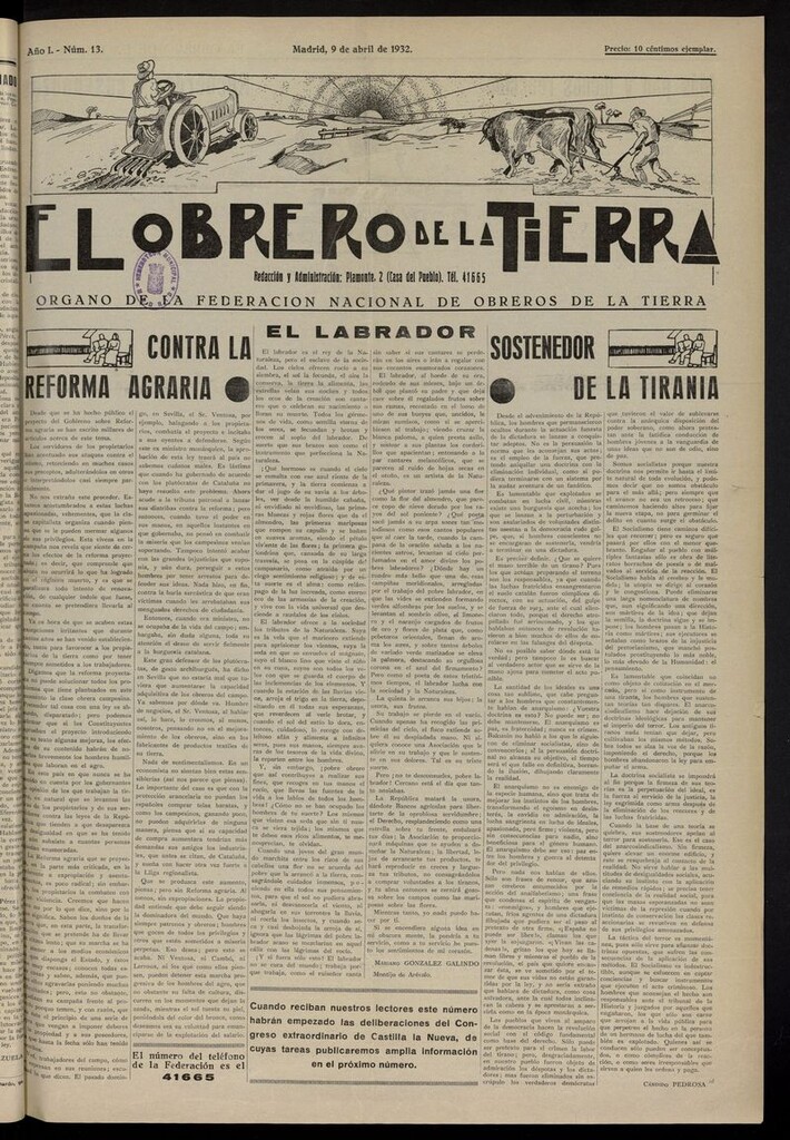 Miniatura de El obrero de la tierra del 9 de abril de 1932