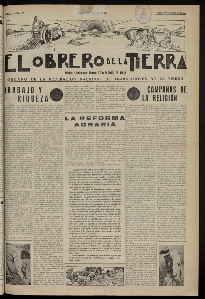 Miniatura de El obrero de la tierra del 2 de julio de 1932