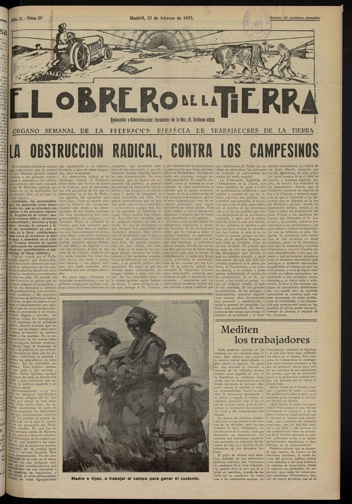 Miniatura de El obrero de la tierra del 25 de febrero de 1933