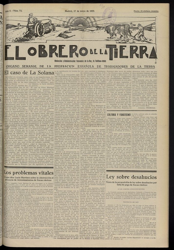 Miniatura de El obrero de la tierra del 27 de mayo de 1933