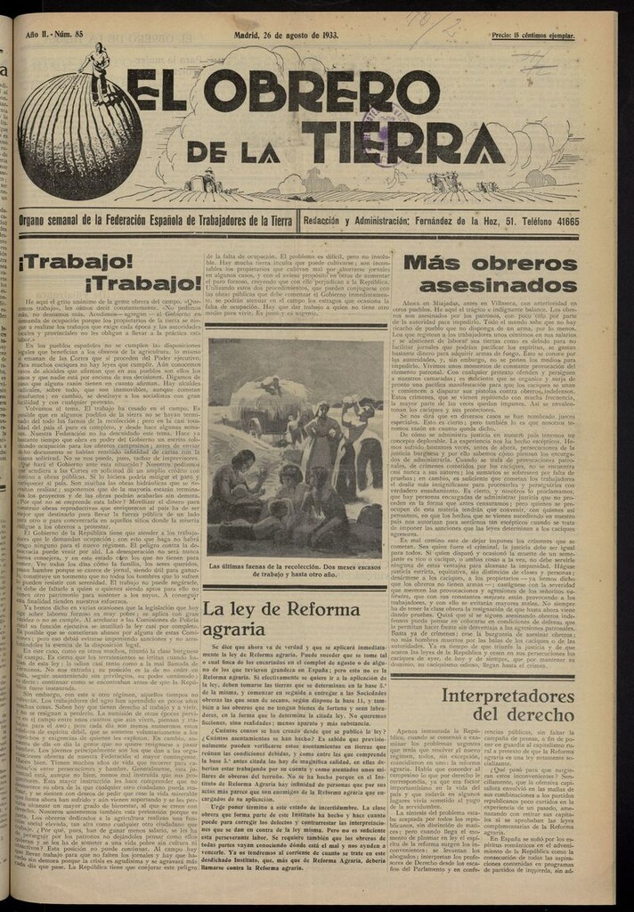 Miniatura de El obrero de la tierra del 26 de agosto de 1933