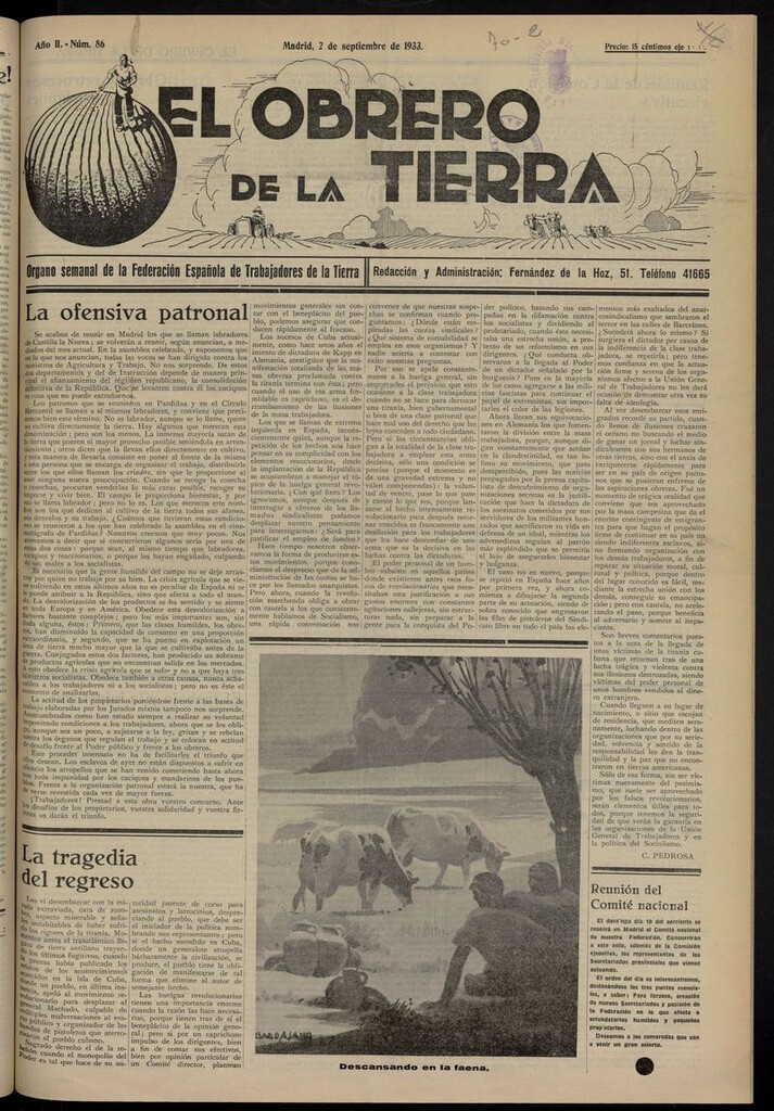 Miniatura de El obrero de la tierra del 2 de septiembre de 1933