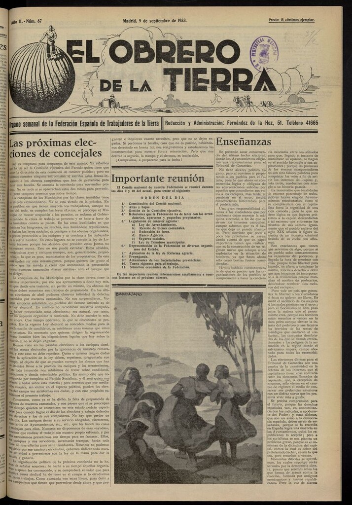 Miniatura de El obrero de la tierra del 9 de septiembre de 1933