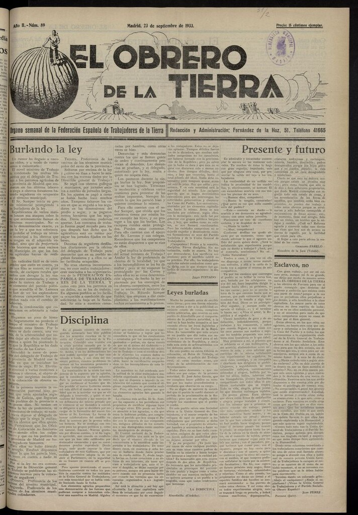 Miniatura de El obrero de la tierra del 23 de septiembre de 1933