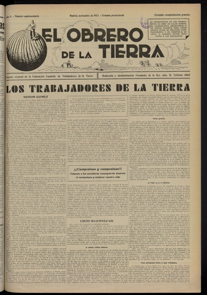 Miniatura de El obrero de la tierra de noviembre de 1933, nº suplementario