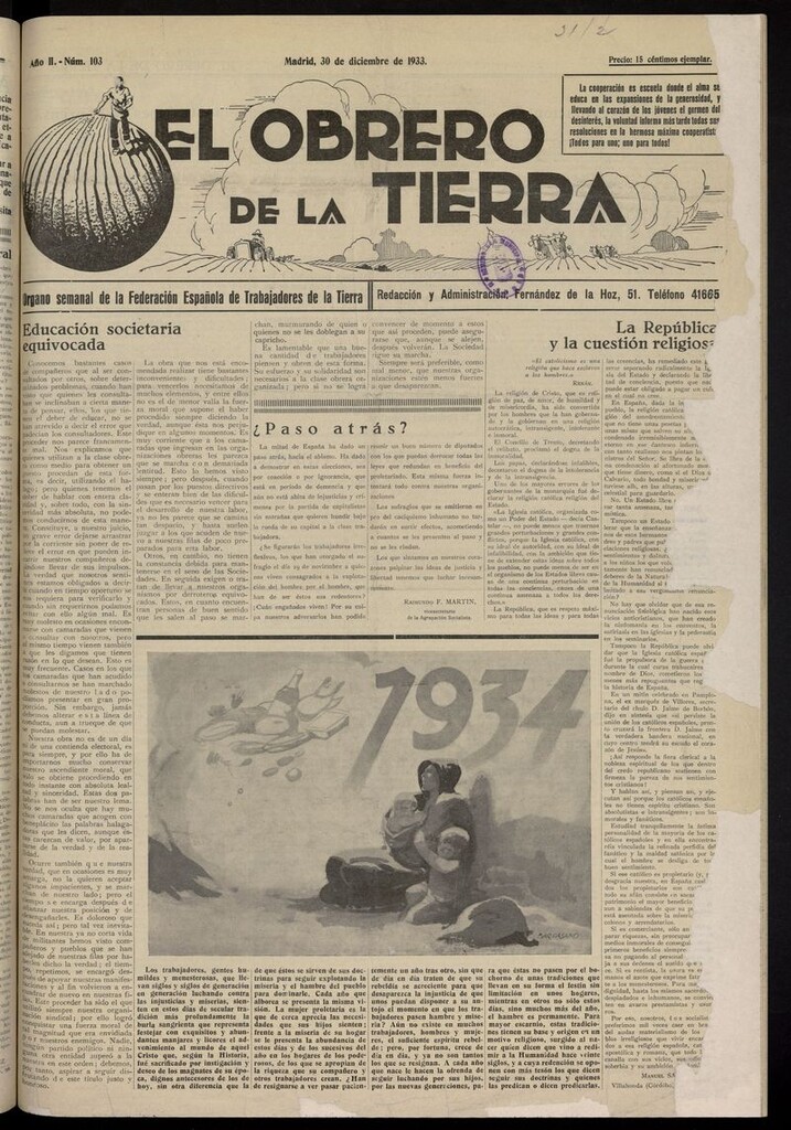 Miniatura de El obrero de la tierra del 30 de diciembre de 1933