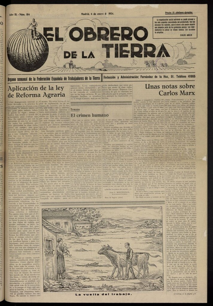 Miniatura de El obrero de la tierra del 6 de enero de 1934