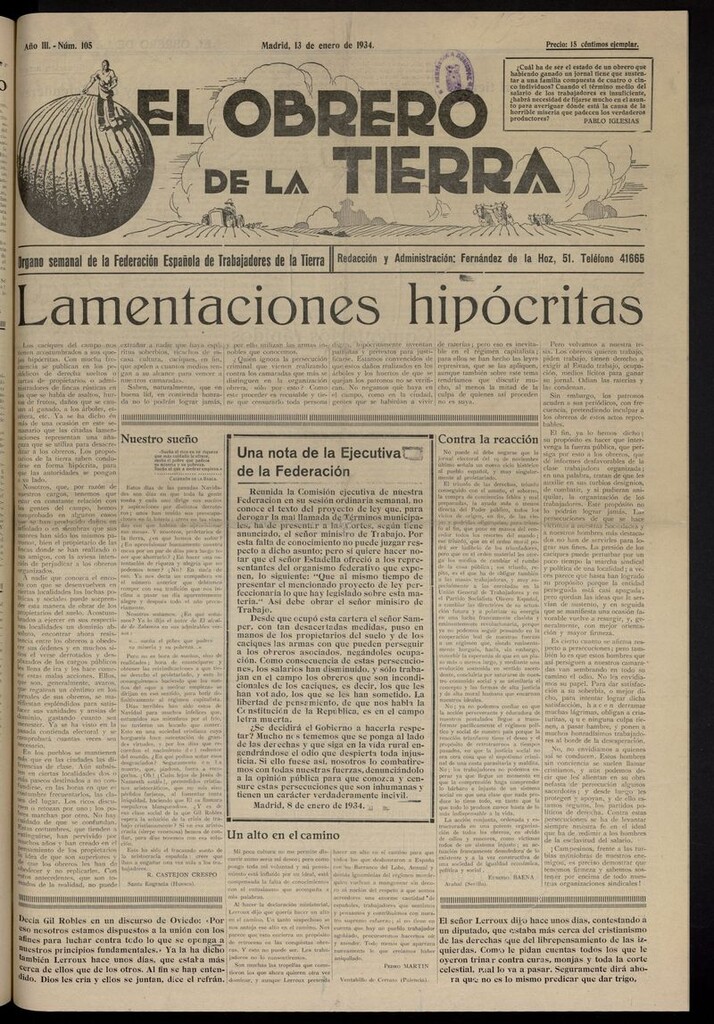 Miniatura de El obrero de la tierra del 13 de enero de 1934