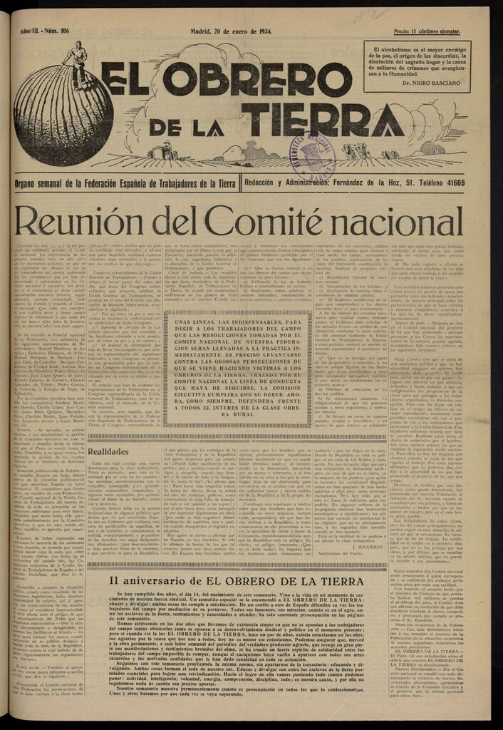 Miniatura de El obrero de la tierra del 20 de enero de 1934