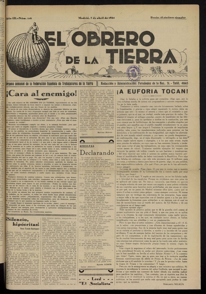 Miniatura de El obrero de la tierra del 7 de abril de 1934