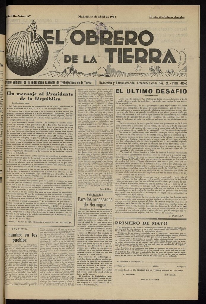 Miniatura de El obrero de la tierra del 14 de abril de 1934