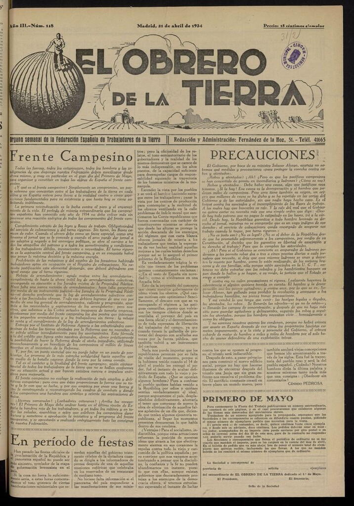 Miniatura de El obrero de la tierra del 21 de abril de 1934