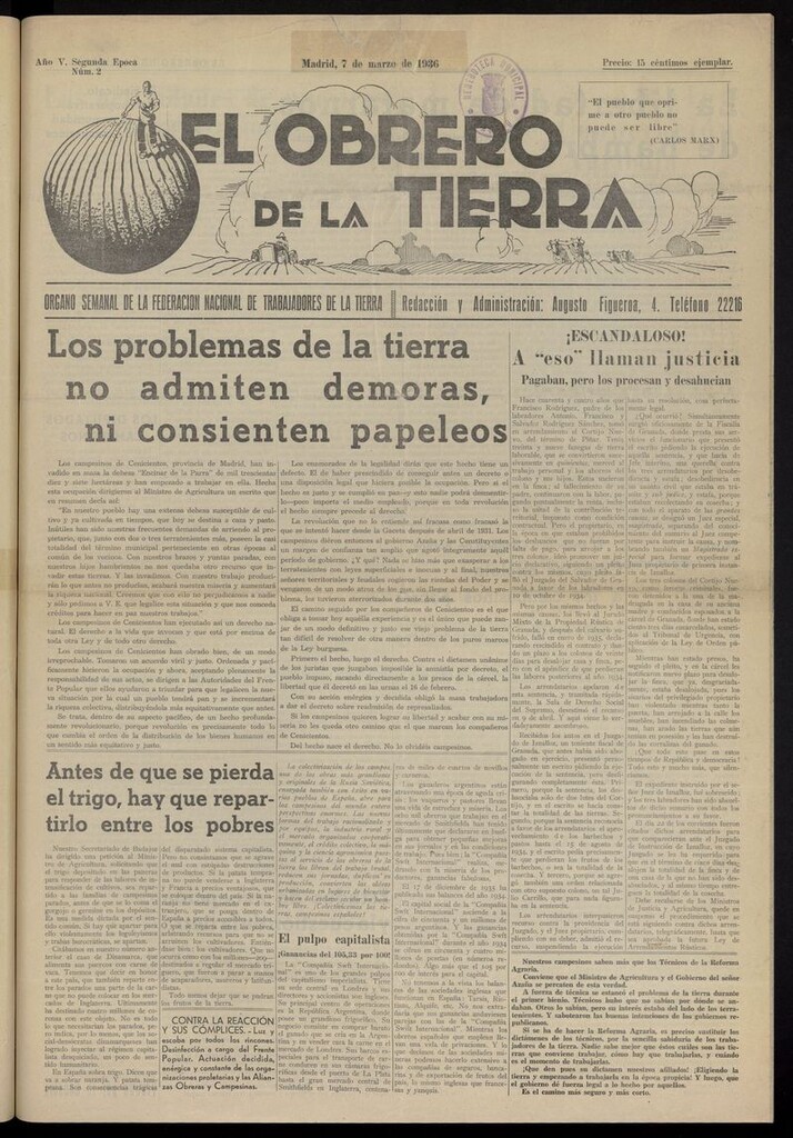 Miniatura de El obrero de la tierra del 7 de marzo de 1936
