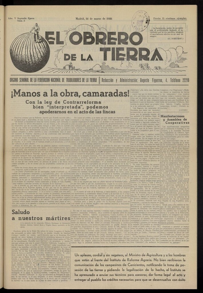 Miniatura de El obrero de la tierra del 14 de marzo de 1936