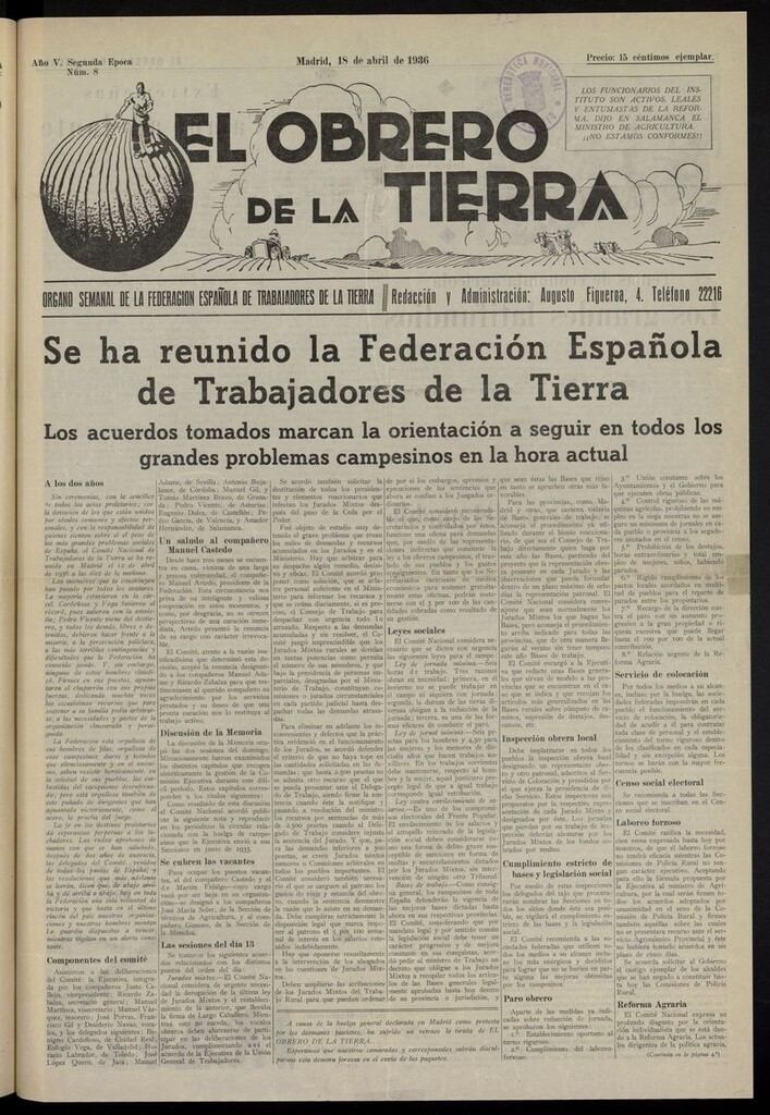 Miniatura de El obrero de la tierra del 18 de abril de 1936