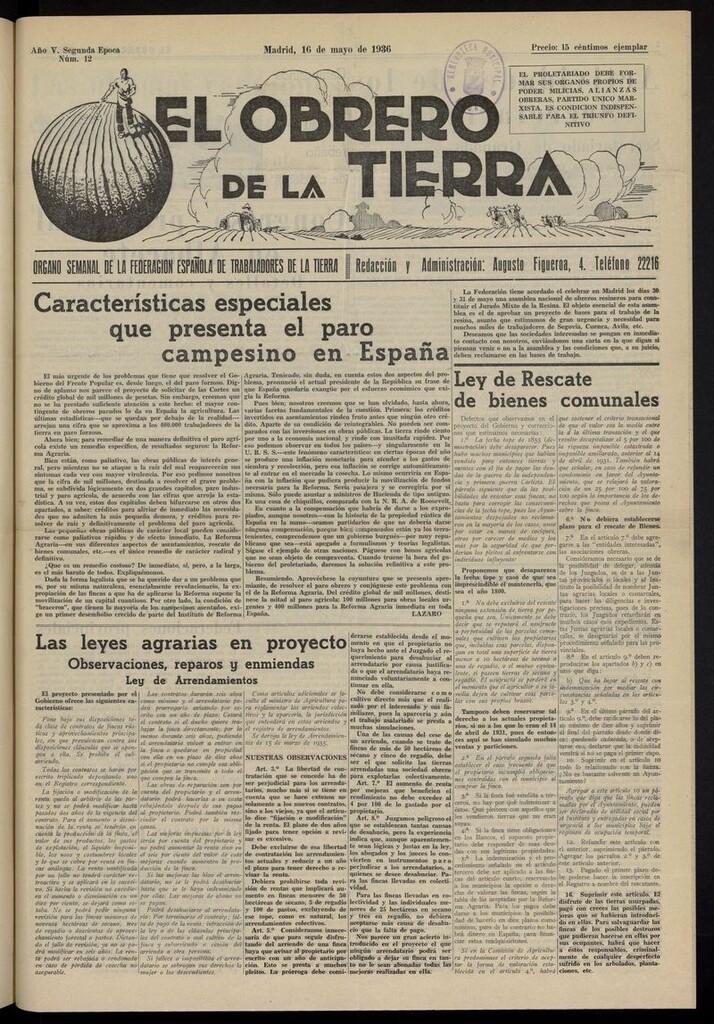 Miniatura de El obrero de la tierra del 16 de mayo de 1936