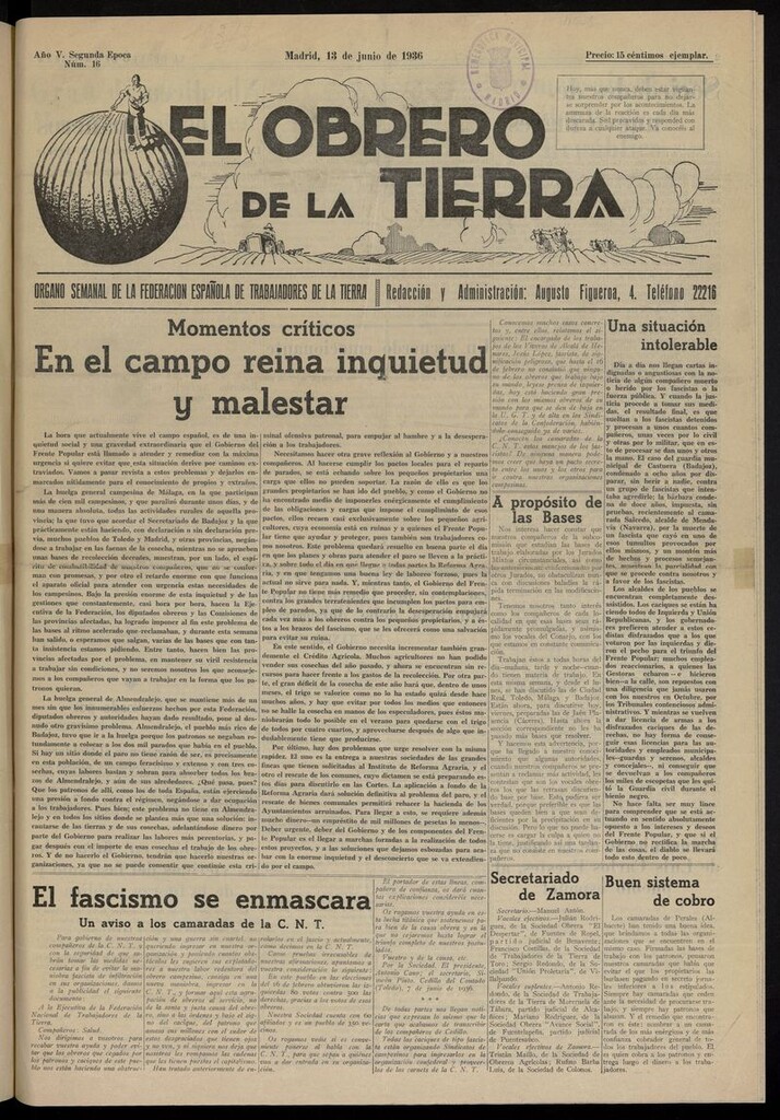 Miniatura de El obrero de la tierra del 13 de junio de 1936