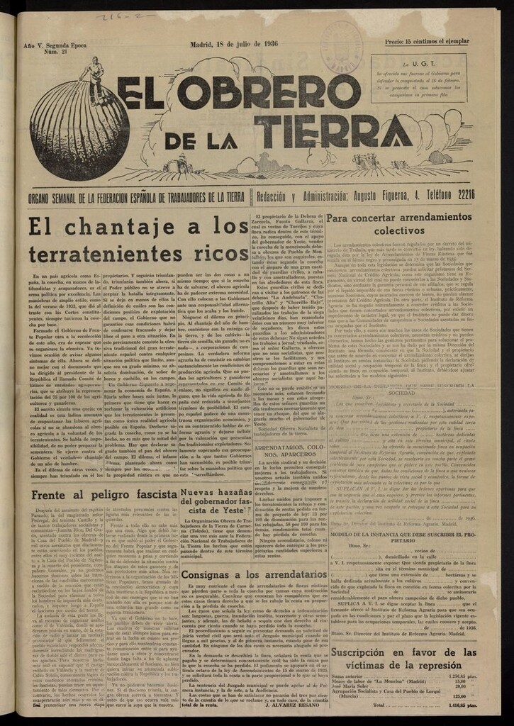Miniatura de El obrero de la tierra del 18 de julio de 1936