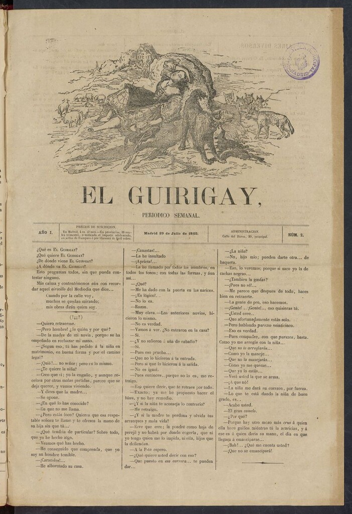Miniatura de El Guirigay: periódico semanal del 29 de julio de 1865