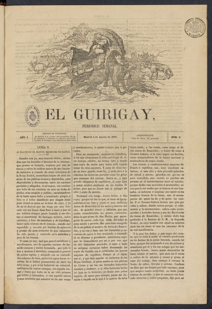 Miniatura de El Guirigay: periódico semanal del 5 de agosto de 1865