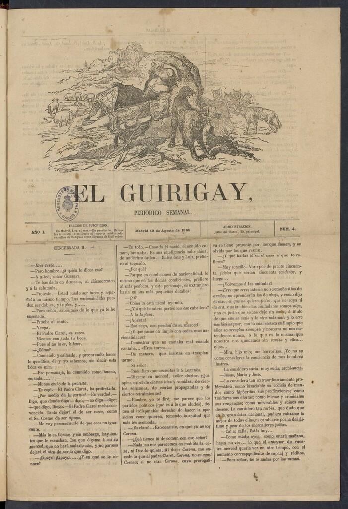 Miniatura de El Guirigay: periódico semanal del 12 de agosto de 1865