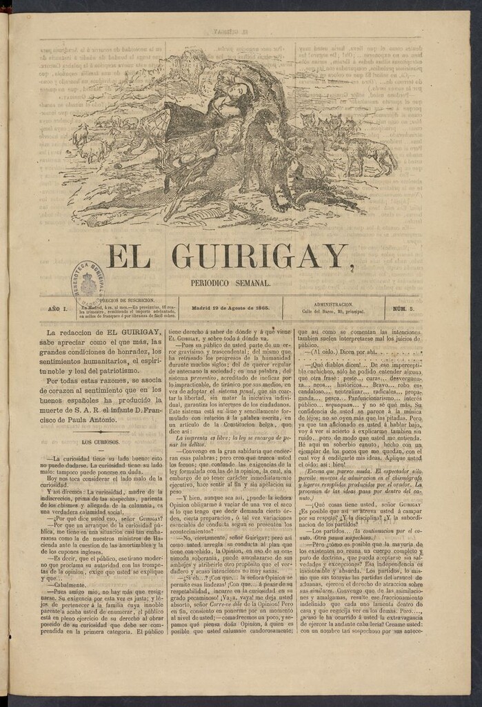 Miniatura de El Guirigay: periódico semanal del 19 de agosto de 1865