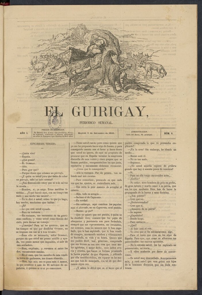 Miniatura de El Guirigay: periódico semanal del 9 de septiembre de 1865