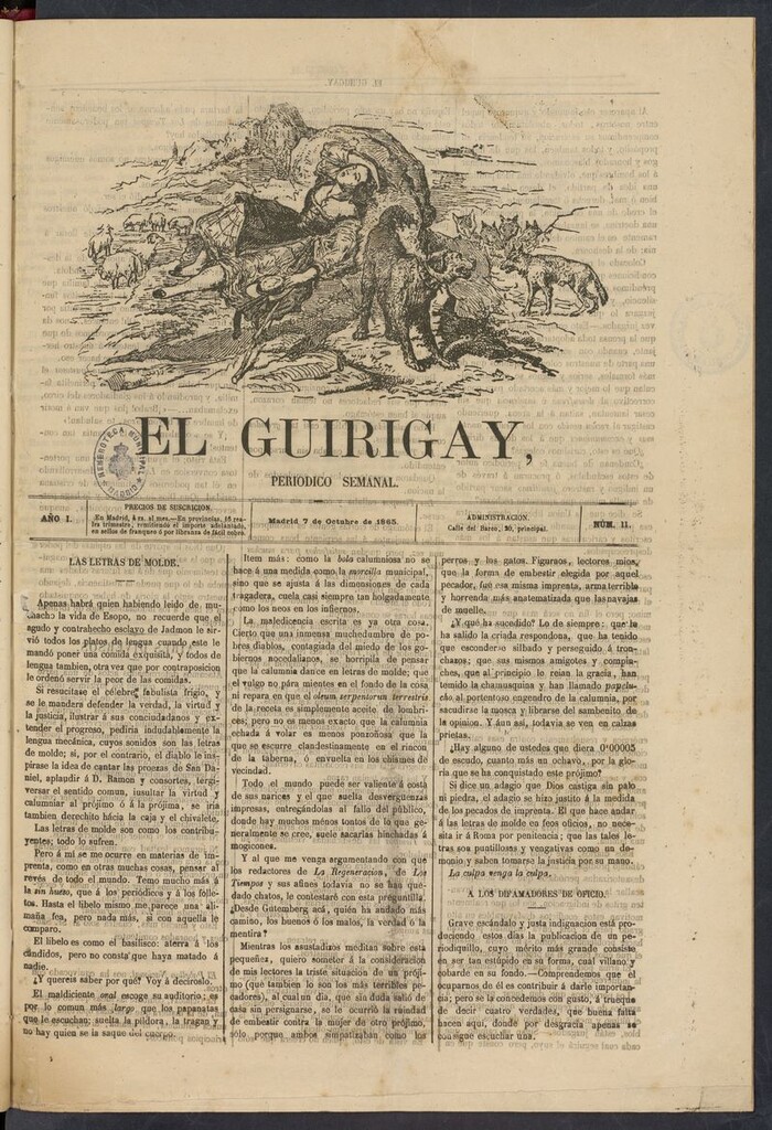 Miniatura de El Guirigay: periódico semanal del 7 de octubre de 1865