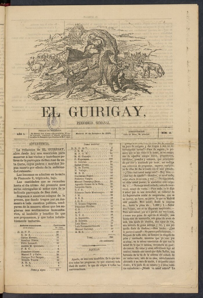Miniatura de El Guirigay: periódico semanal del 14 de octubre de 1865